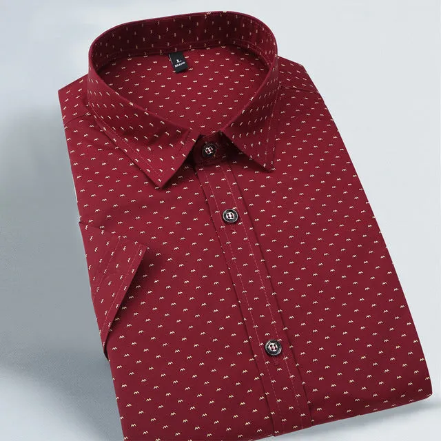 2016 New Men Shirts Brand Turn-down Collar Slim Fit Mens Chemise Homme Casual Summer beach Dot Shirt Short Sleeve Printed 5XL