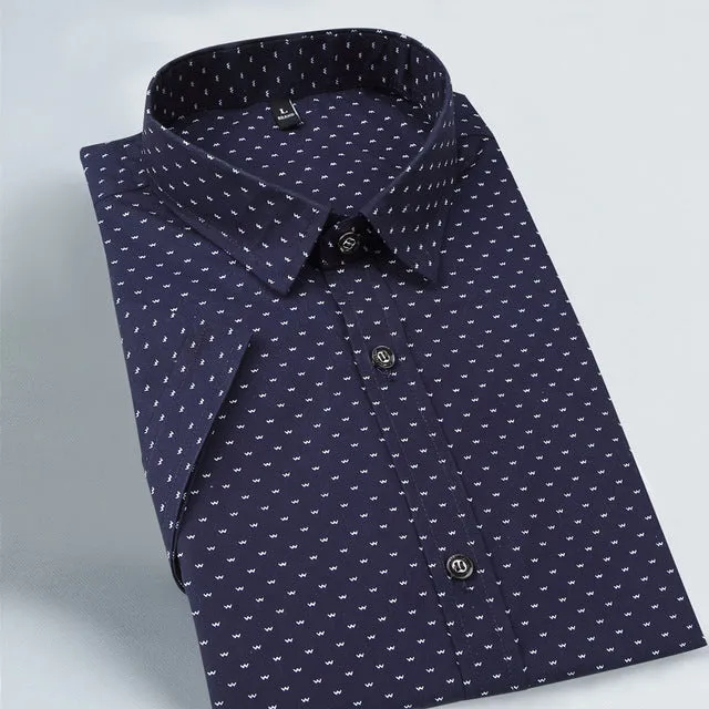 2016 New Men Shirts Brand Turn-down Collar Slim Fit Mens Chemise Homme Casual Summer beach Dot Shirt Short Sleeve Printed 5XL