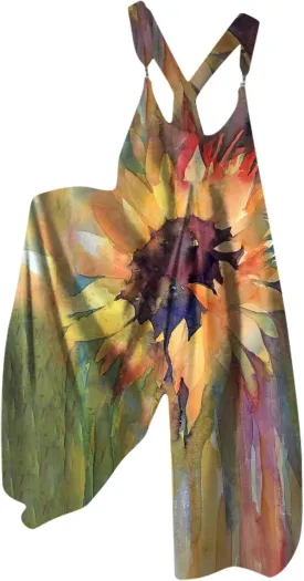 2025 Womens Summer Fashion Wide Leg Overalls,Cotton Baggy Jumpsuits Boho Floral Printed Loose Fit Rompers Harem Pants