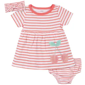 3-Piece Girls Cherry Dress & Headband Set