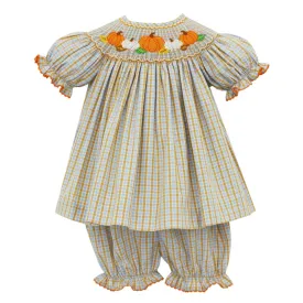 Anavini - Blue & Orange Plaid Pumpkins Bishop Bloomer Set