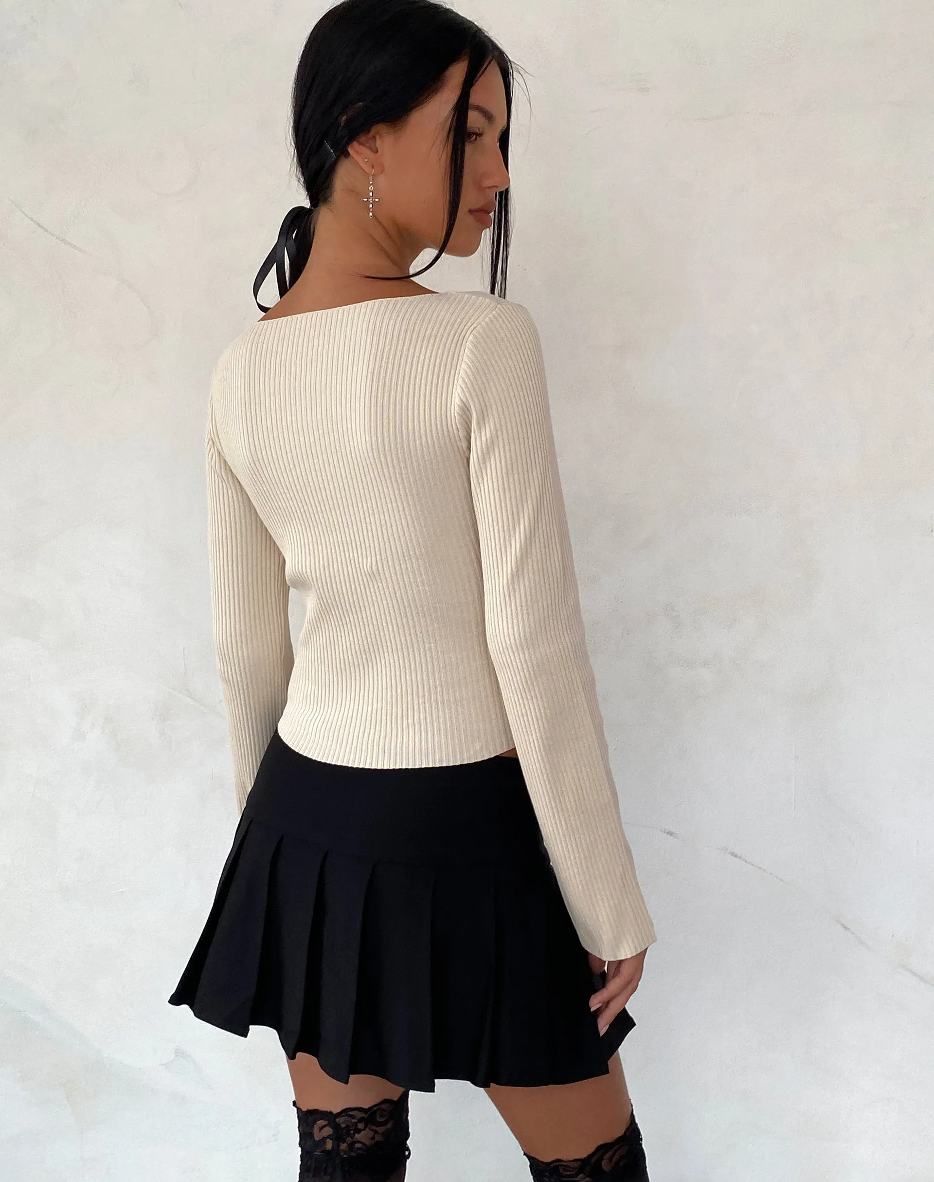 Awdella Knitted Long Sleeve Top in Beige