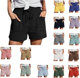 Beach Vacation Shorts for Women Summer 2025 Trendy Elastic High Waist Casual Short Pant Soft Lightweight with Pockets