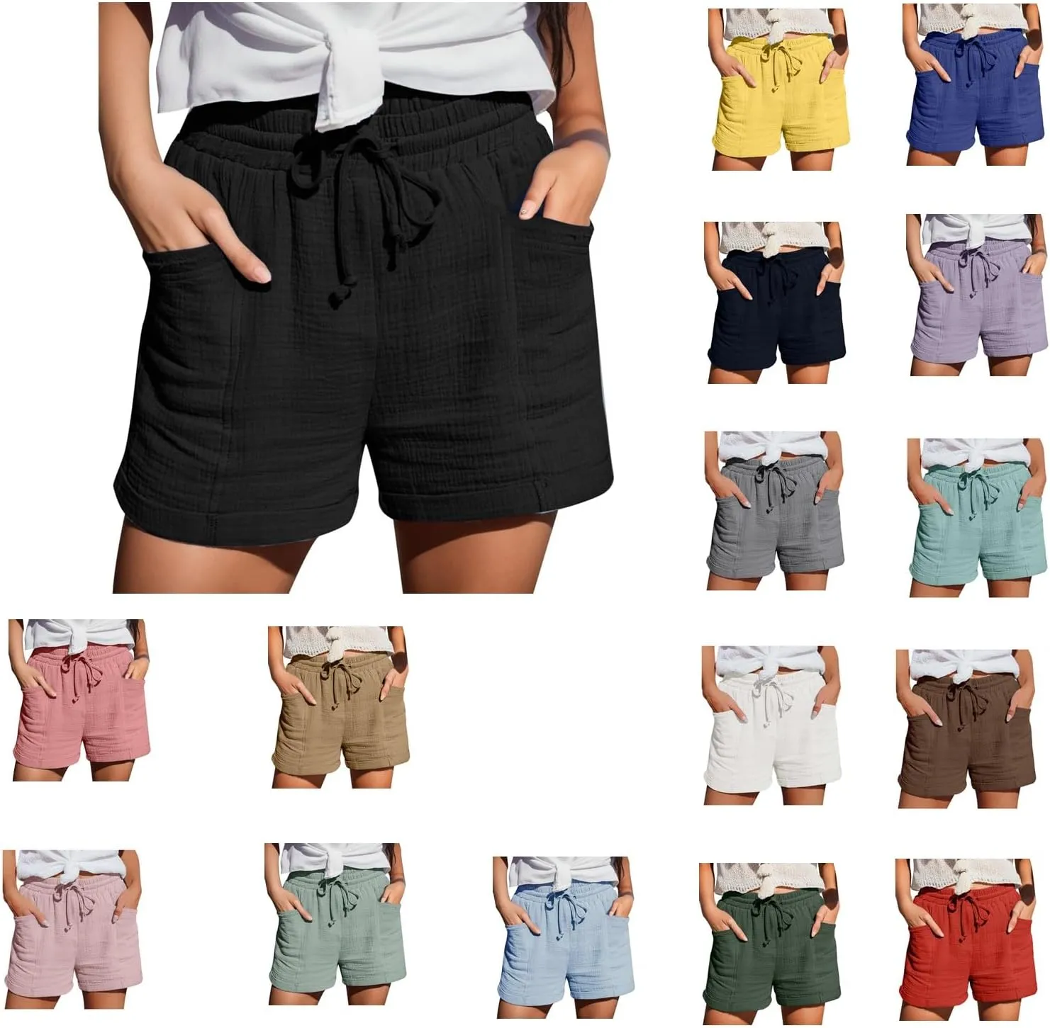 Beach Vacation Shorts for Women Summer 2025 Trendy Elastic High Waist Casual Short Pant Soft Lightweight with Pockets
