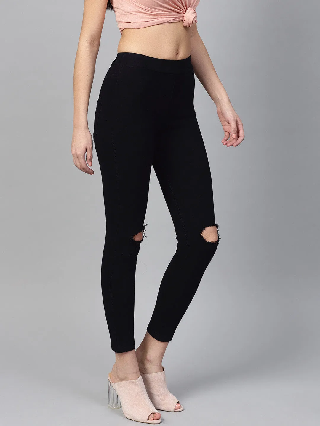 Black Knee Slit Jeans