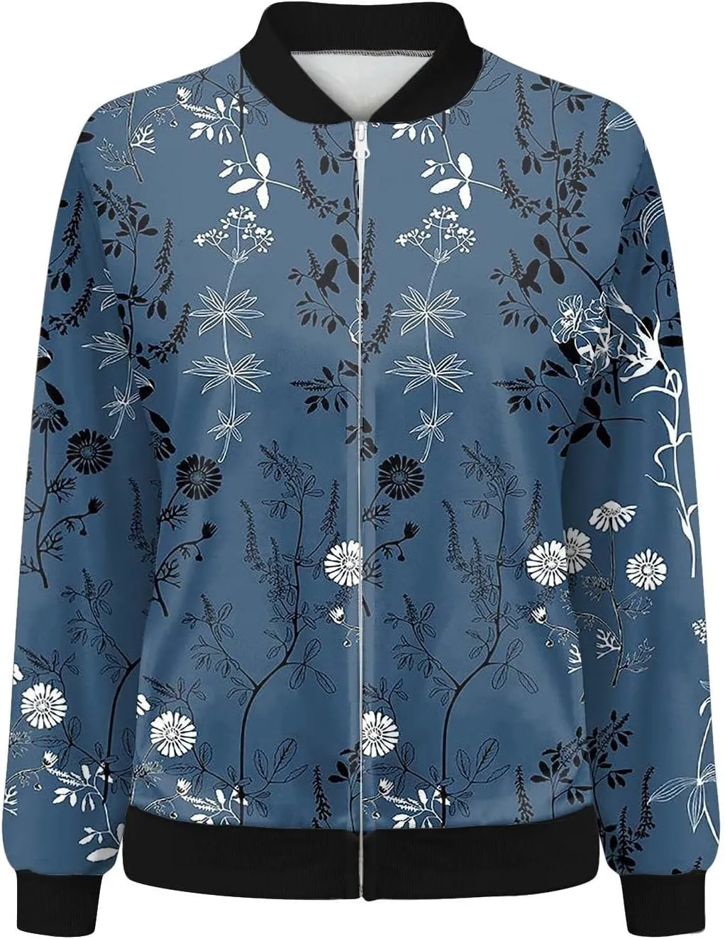 Bomber Jacket Women 2025 Floral Zip Up Zipper Sports Jackets Coats Stand Collar Causal Long Sleeve Lightweight Outerwear Tops