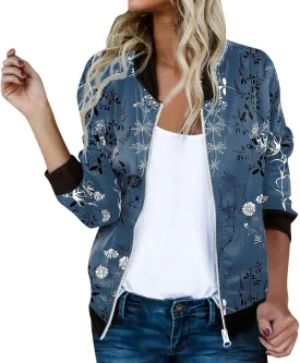 Bomber Jacket Women 2025 Floral Zip Up Zipper Sports Jackets Coats Stand Collar Causal Long Sleeve Lightweight Outerwear Tops
