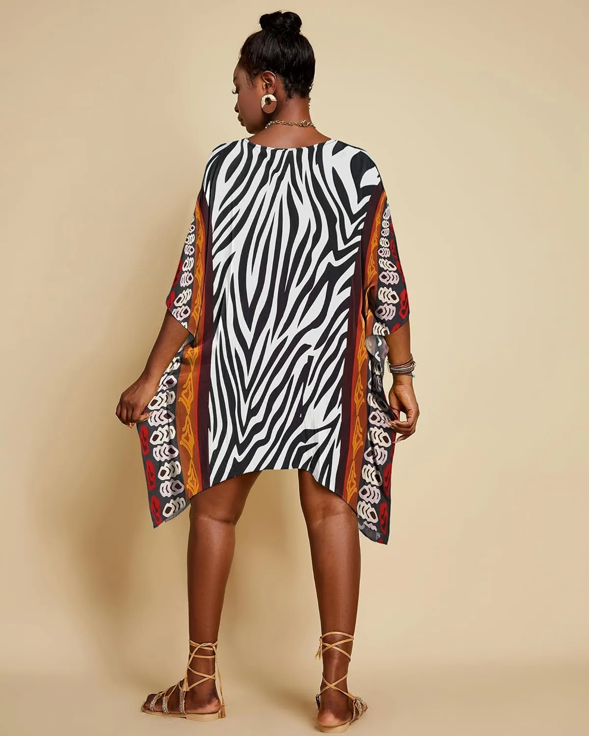 Bsubseach Short Kaftan Dresses for Women 2025 Swimsuit Cover Up Summer V Neck Caftan Beach Dress Loungewear