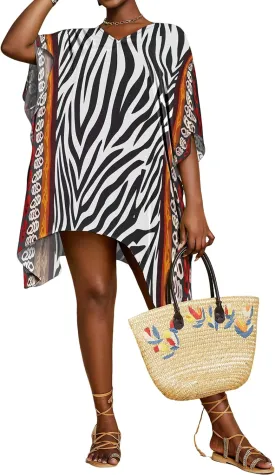 Bsubseach Short Kaftan Dresses for Women 2025 Swimsuit Cover Up Summer V Neck Caftan Beach Dress Loungewear