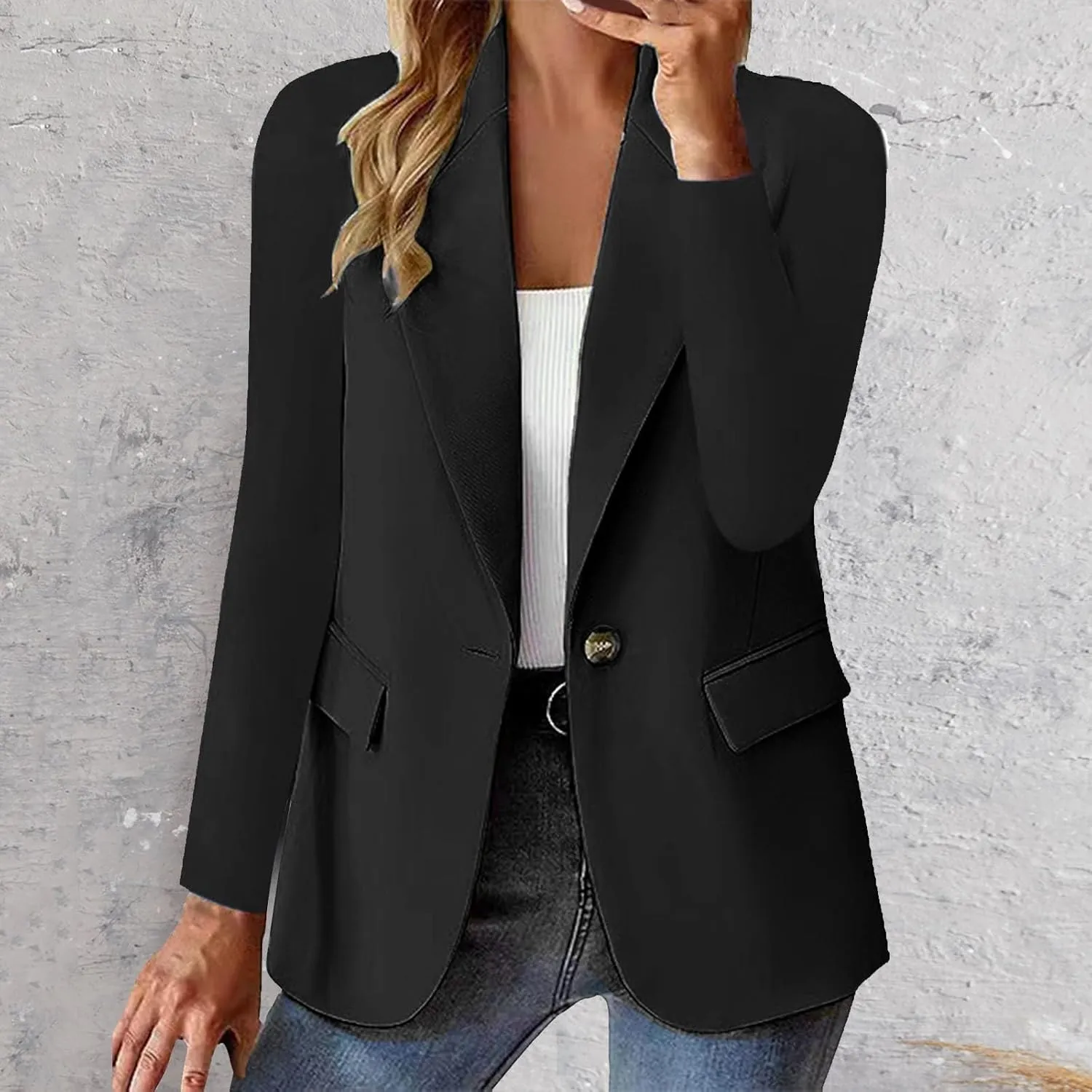 Bussiness Blazers for Women 2025 Lightweight Long Sleeves Single Button Office Blazer Jacket Open Front Cardigans