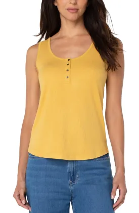Button Front Henley Tank - Golden Honey