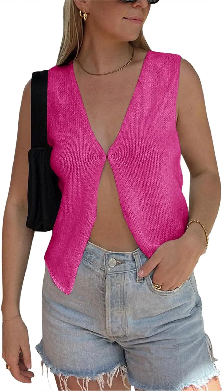 BZB Sweater Vest Women 2025 Summer Basic Tank Tops Crochet Knit Vests Sexy Sweater Sleeveless Vest Top