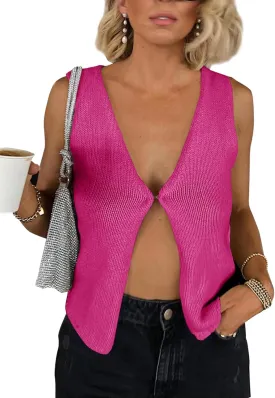 BZB Sweater Vest Women 2025 Summer Basic Tank Tops Crochet Knit Vests Sexy Sweater Sleeveless Vest Top
