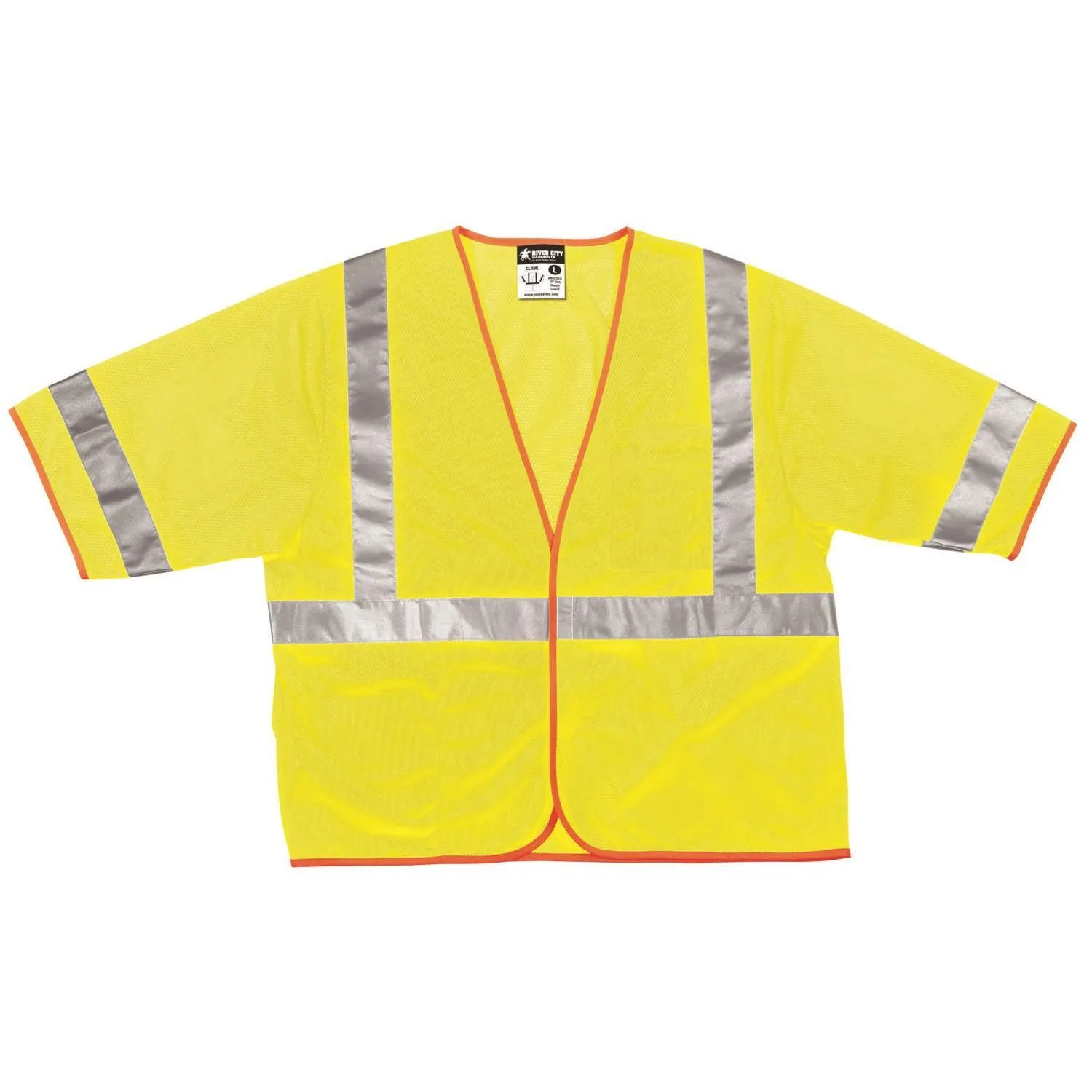 CL3MLX3 MCR Class 3,Polyester Mesh Safety Vest,2" Silver Stripe,Lime