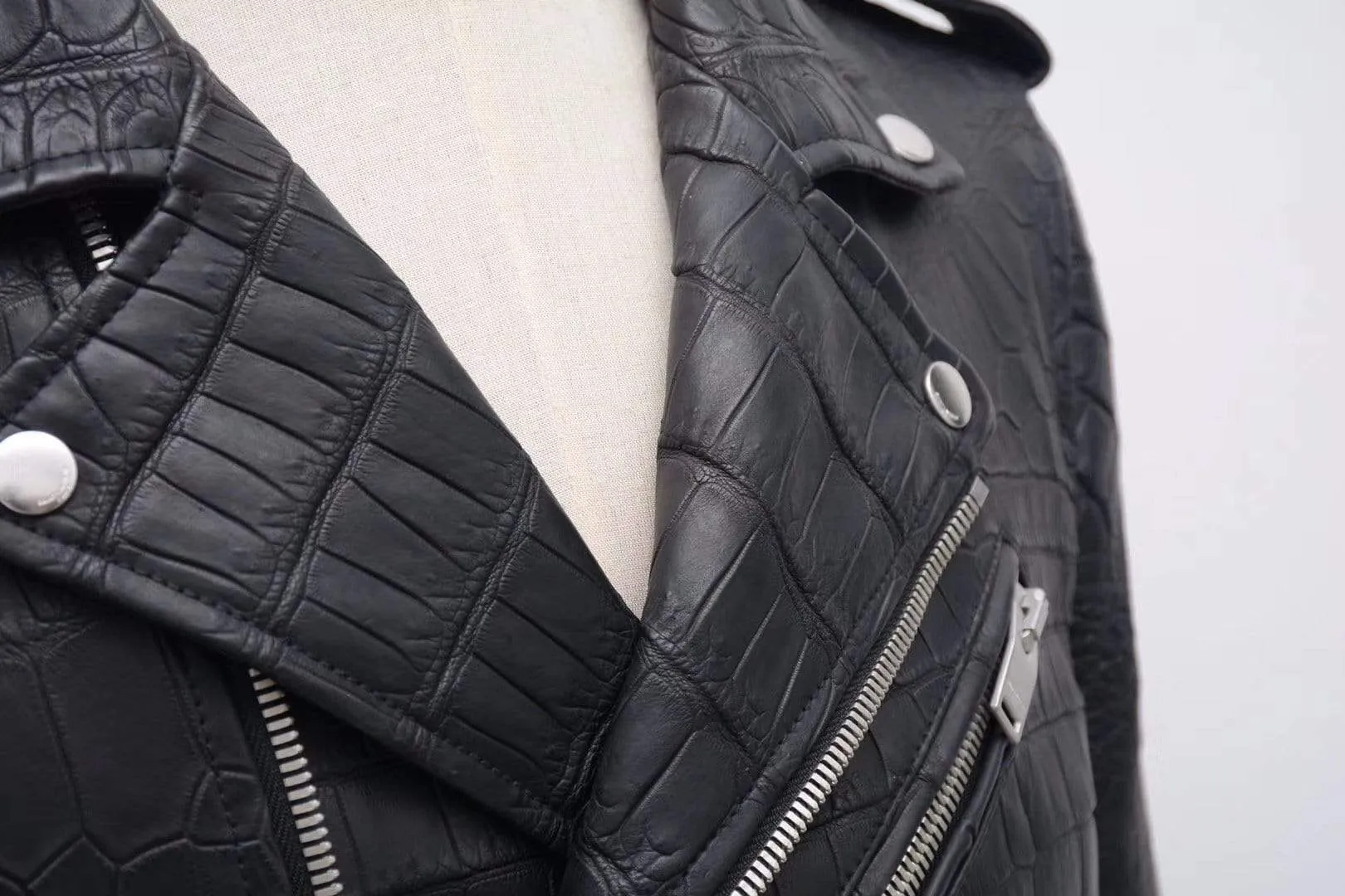 Crocodile Leather  Slim Fit Motorcycle Racer Style Leather Jacket For Men & Women