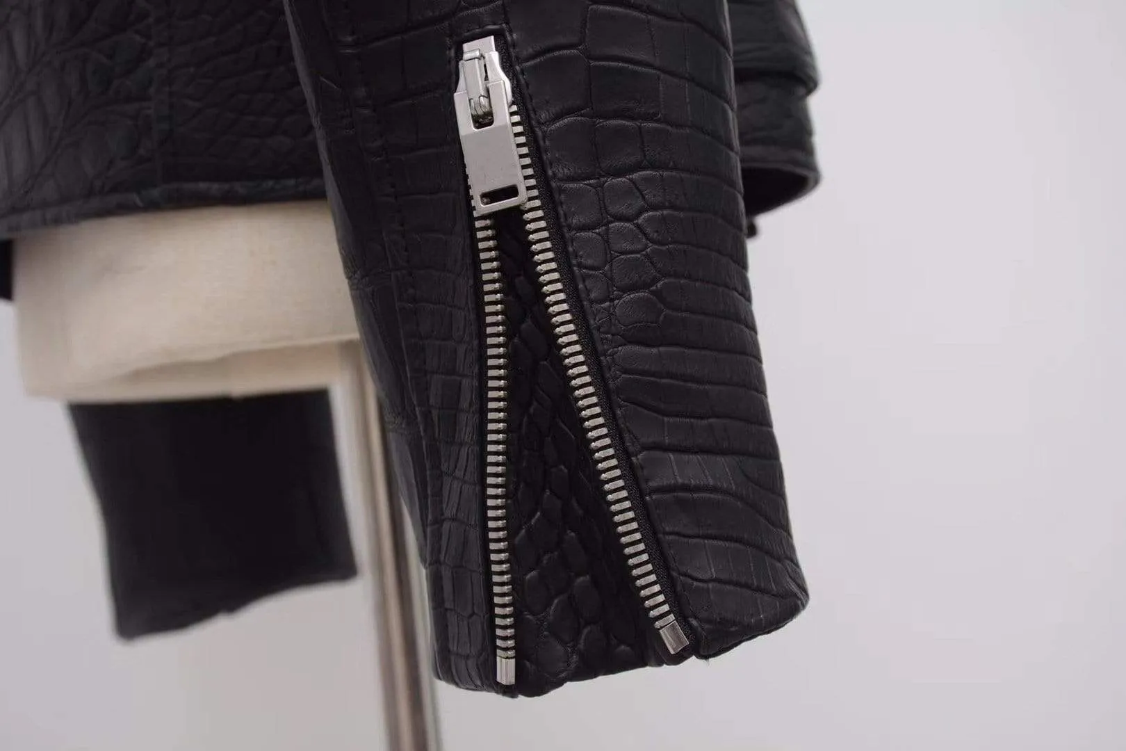 Crocodile Leather  Slim Fit Motorcycle Racer Style Leather Jacket For Men & Women