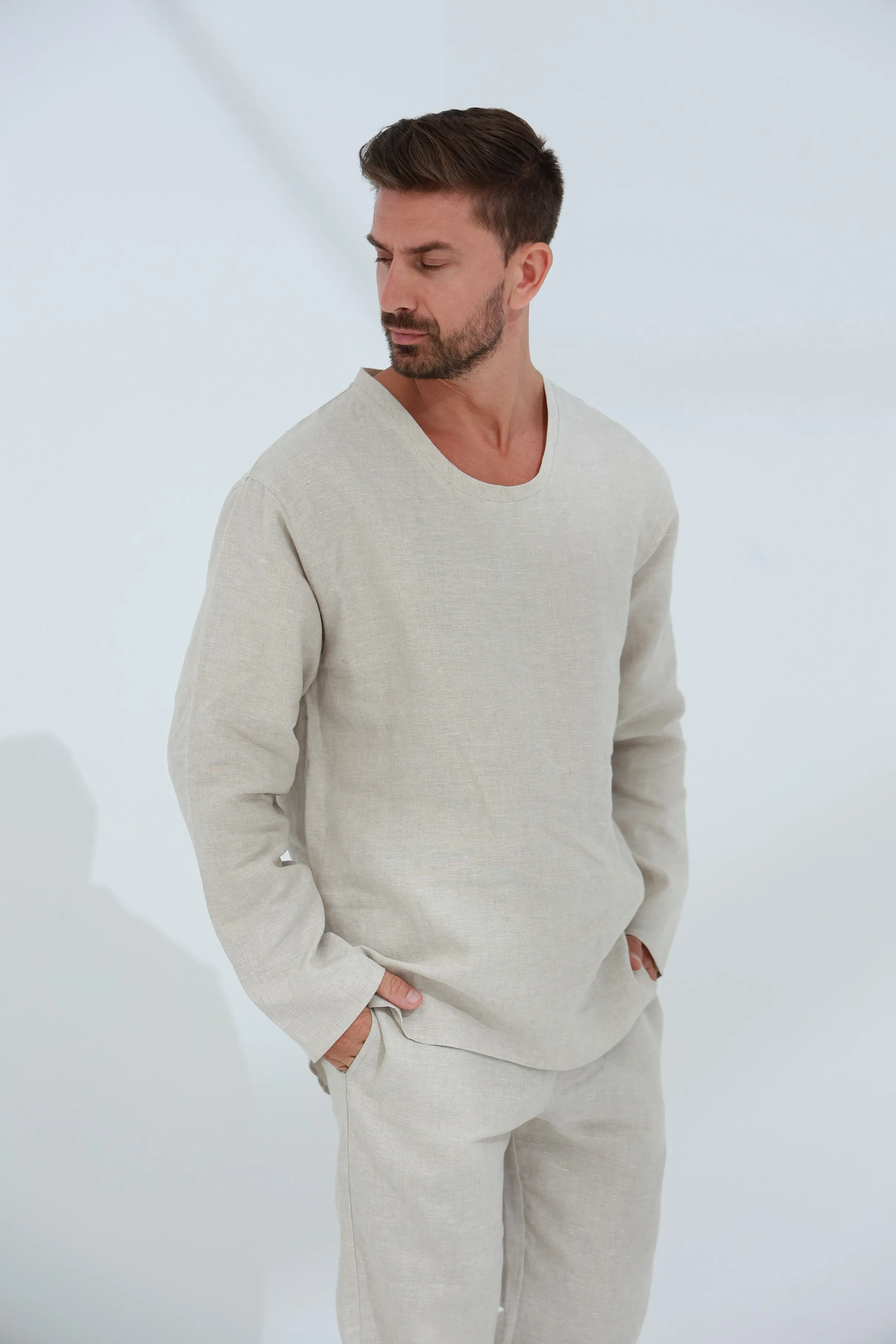 Ditta Men's Linen Top Beige