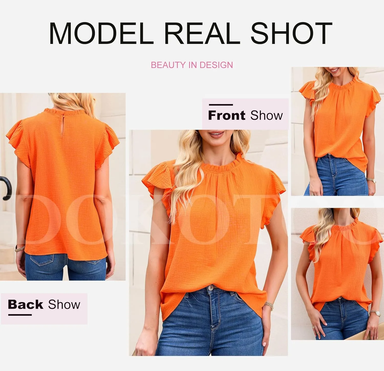Dokotoo Casual Blouses for Women Crewneck Smocked Ruffle Short Sleeve Babydoll Womens Tops
