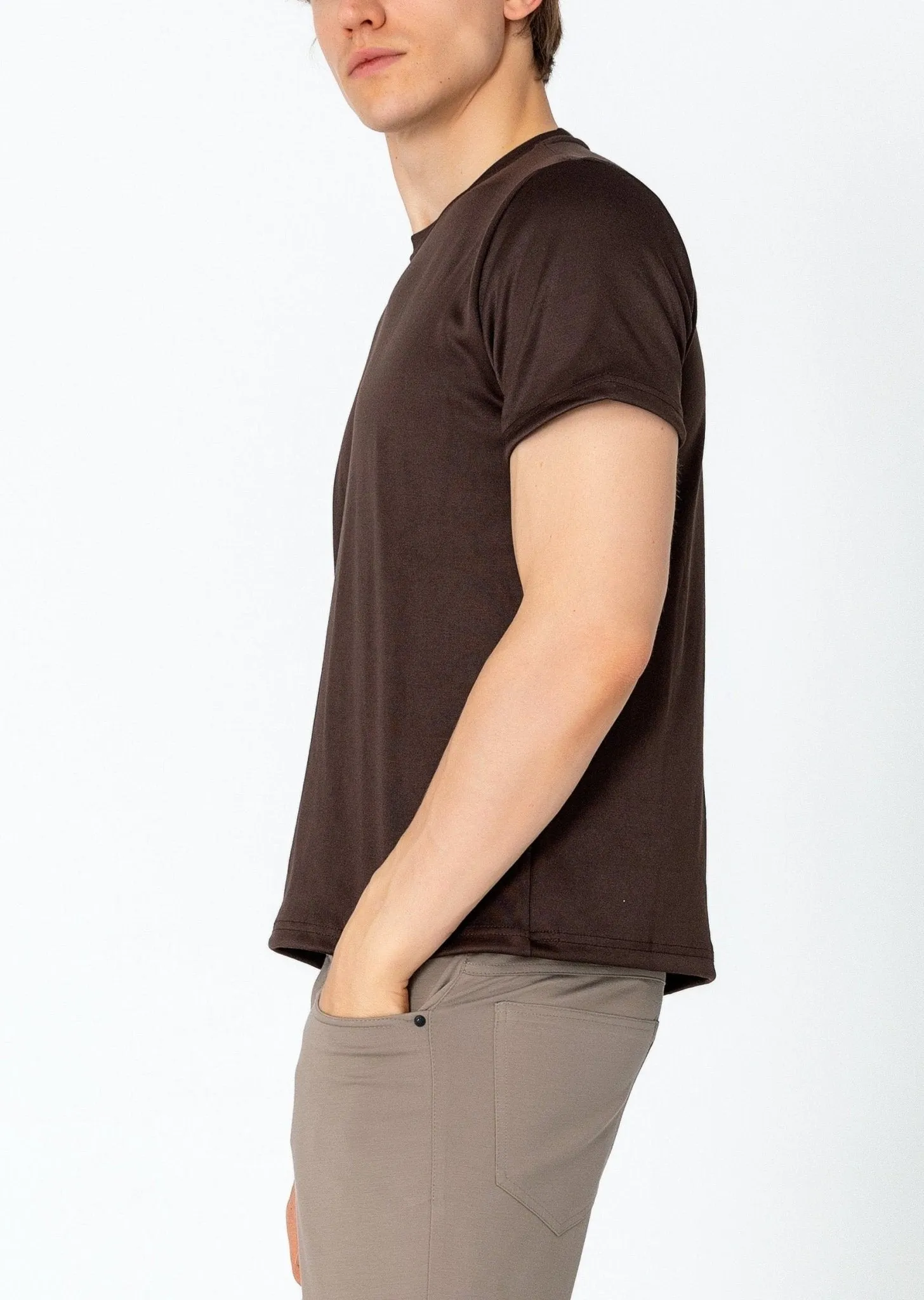 Double Knitted Luxurious Glow Crew Neck T-Shirt - Brown