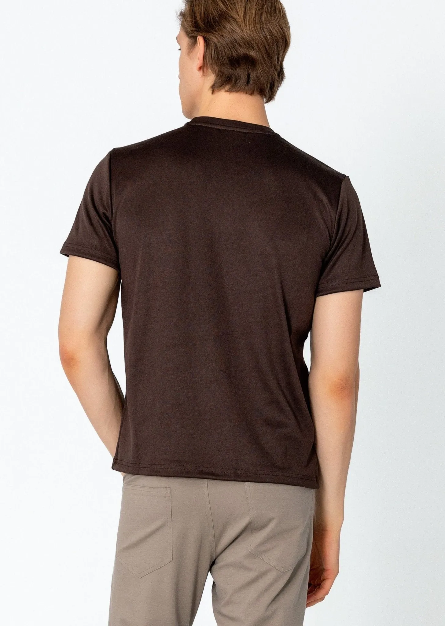 Double Knitted Luxurious Glow Crew Neck T-Shirt - Brown