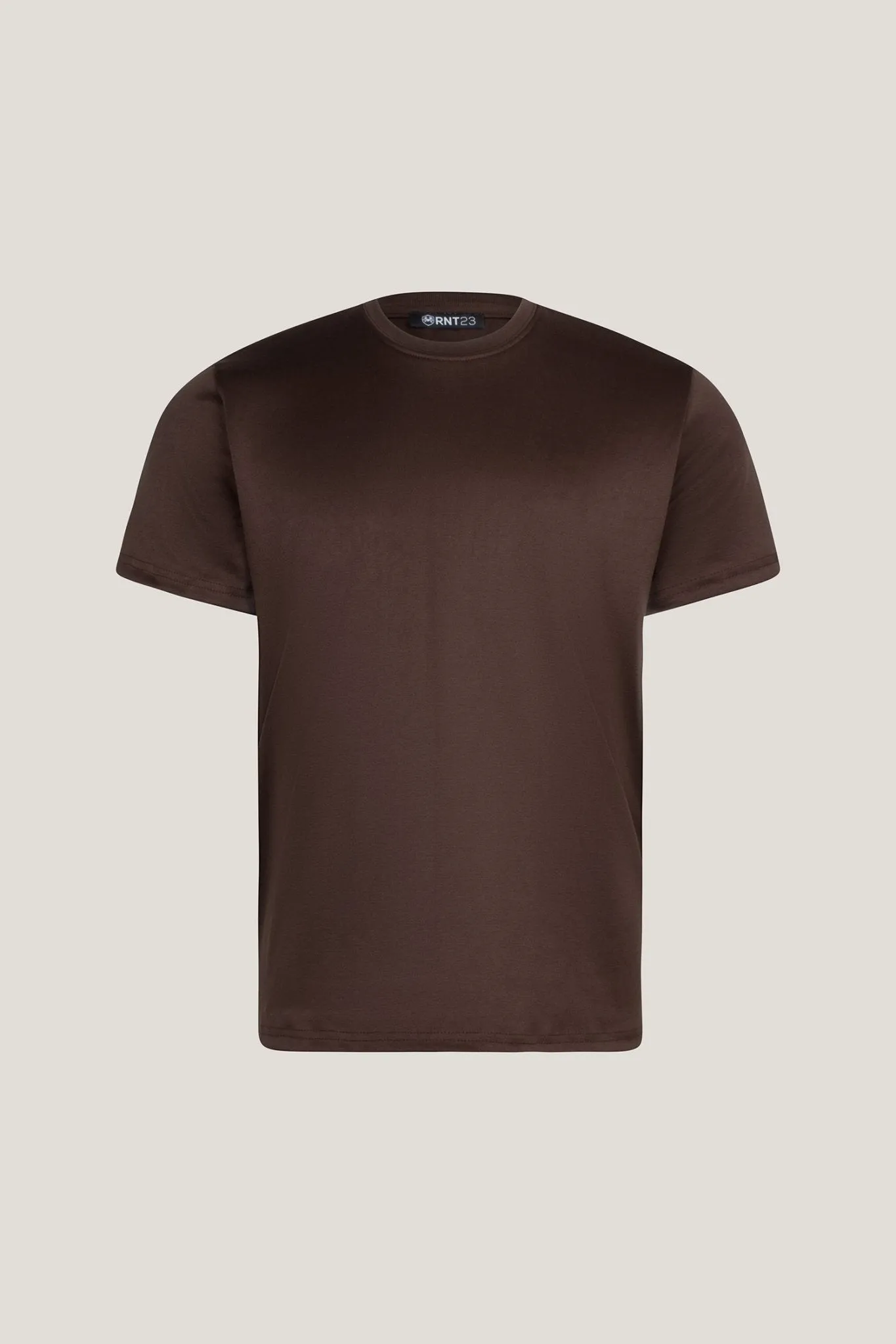 Double Knitted Luxurious Glow Crew Neck T-Shirt - Brown
