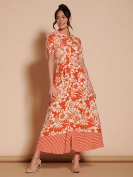 Elsie Floral Viscose Shirt Maxi Dress, Orange Multi