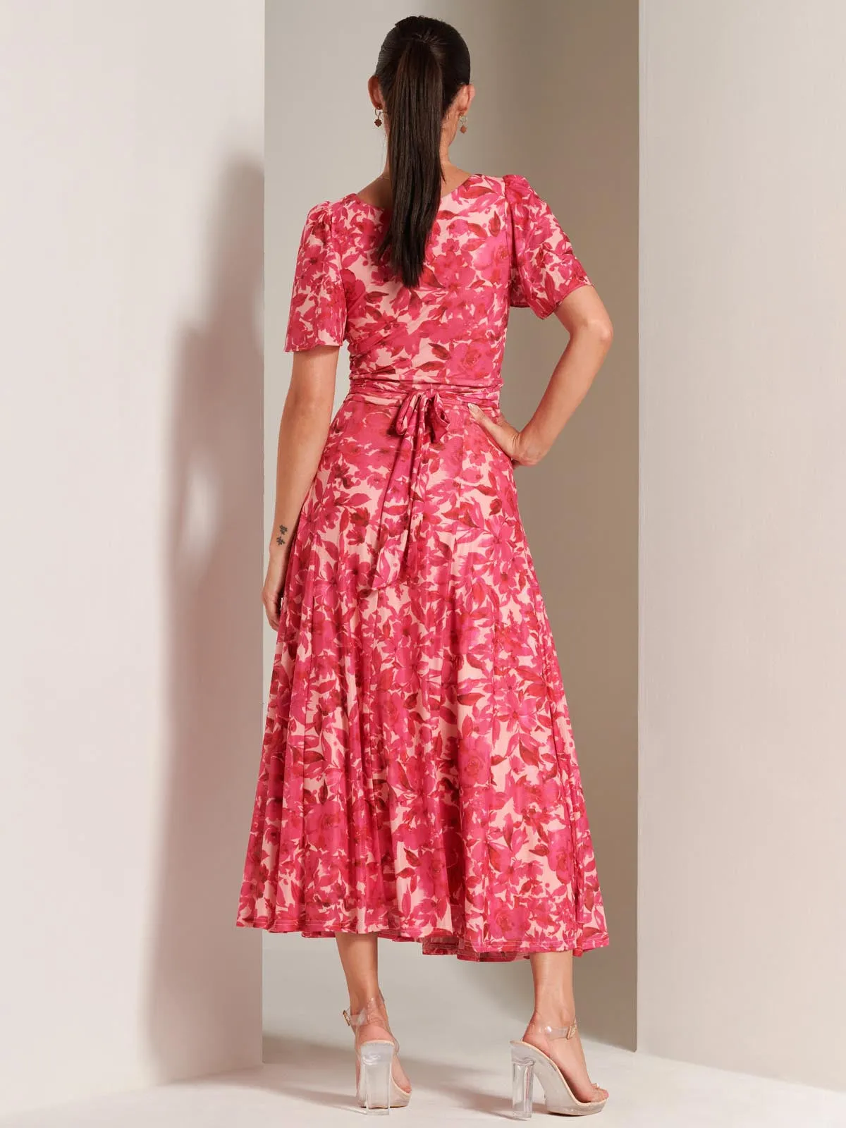 Elvira Print Mesh Maxi Dress, Pink Multi