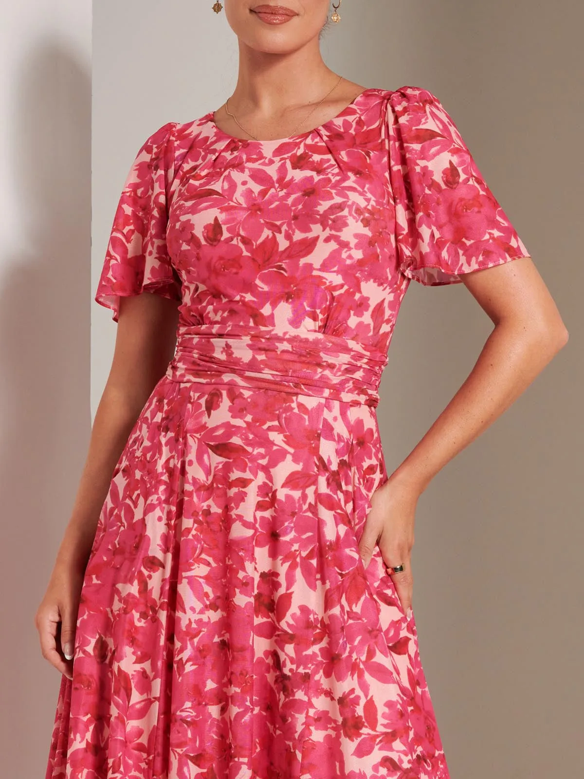 Elvira Print Mesh Maxi Dress, Pink Multi