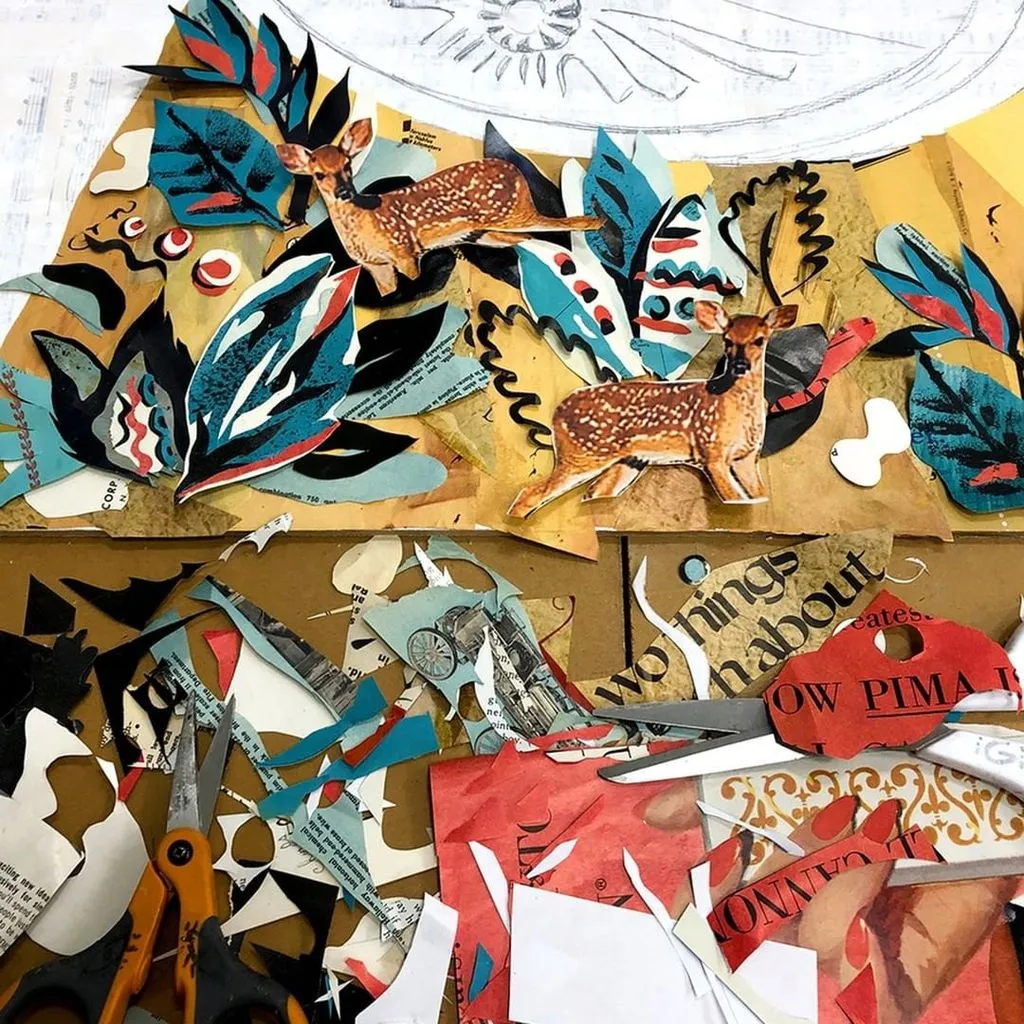 FAWN AND PHOENIX original paper collage