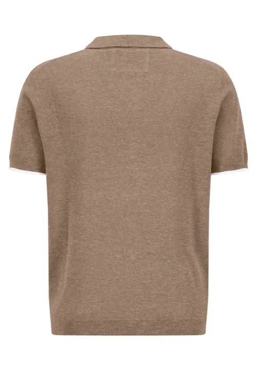 FYNCH HATTON® Knitted Cotton/Linen Polo Shirt/Sand - SS23 SALE