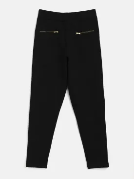 Girls Black Pocket Zipper Jeggings