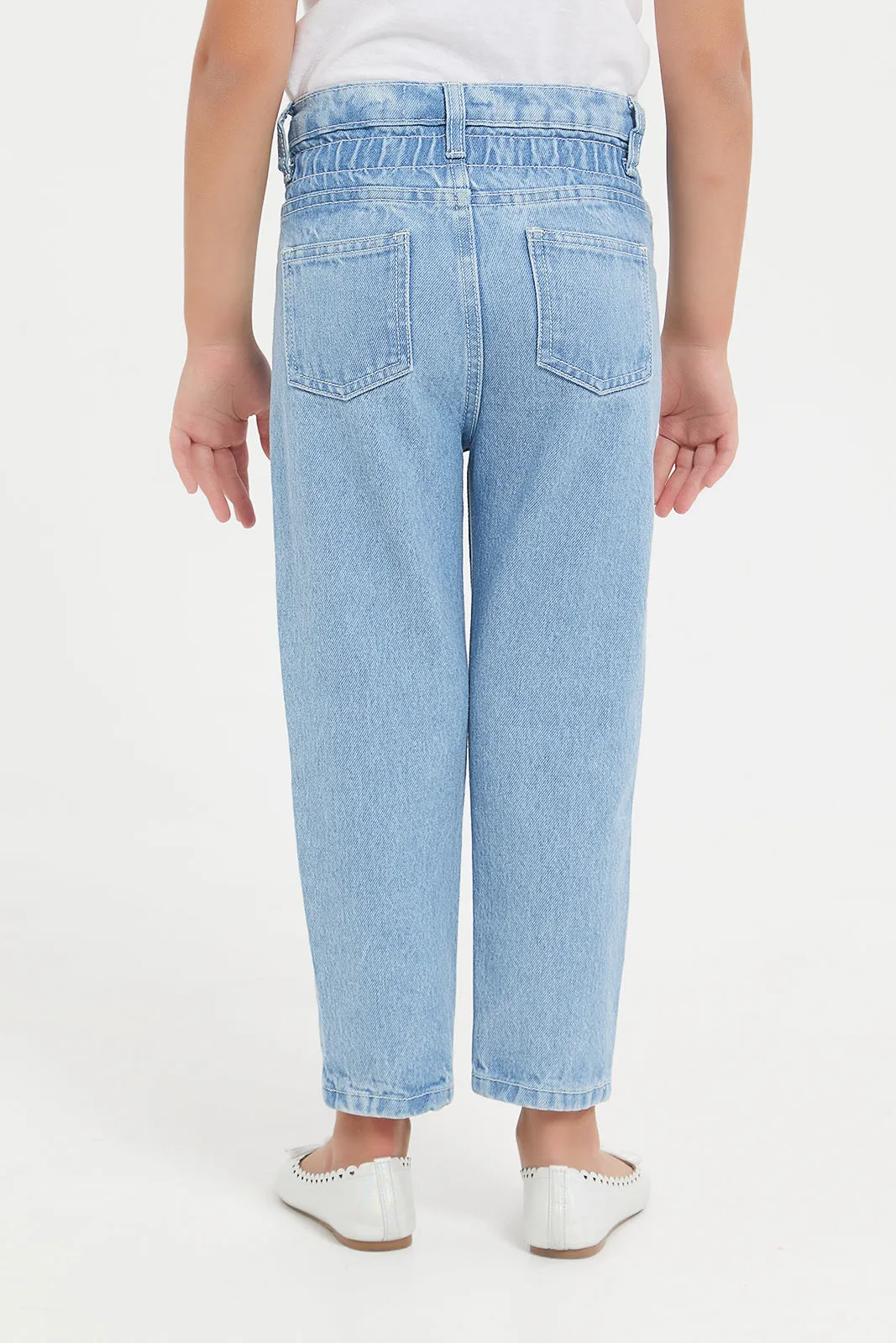 Girls Blue Flower Embroidered Jeggings