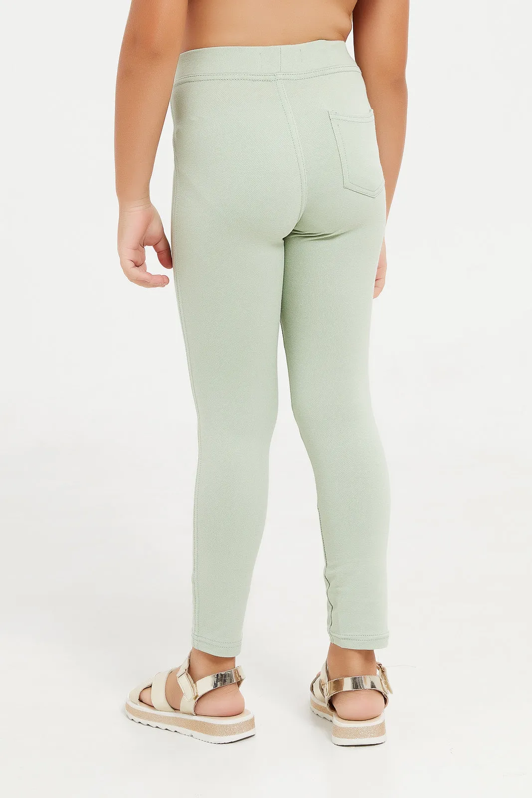 Girls Green Plain Jeggings