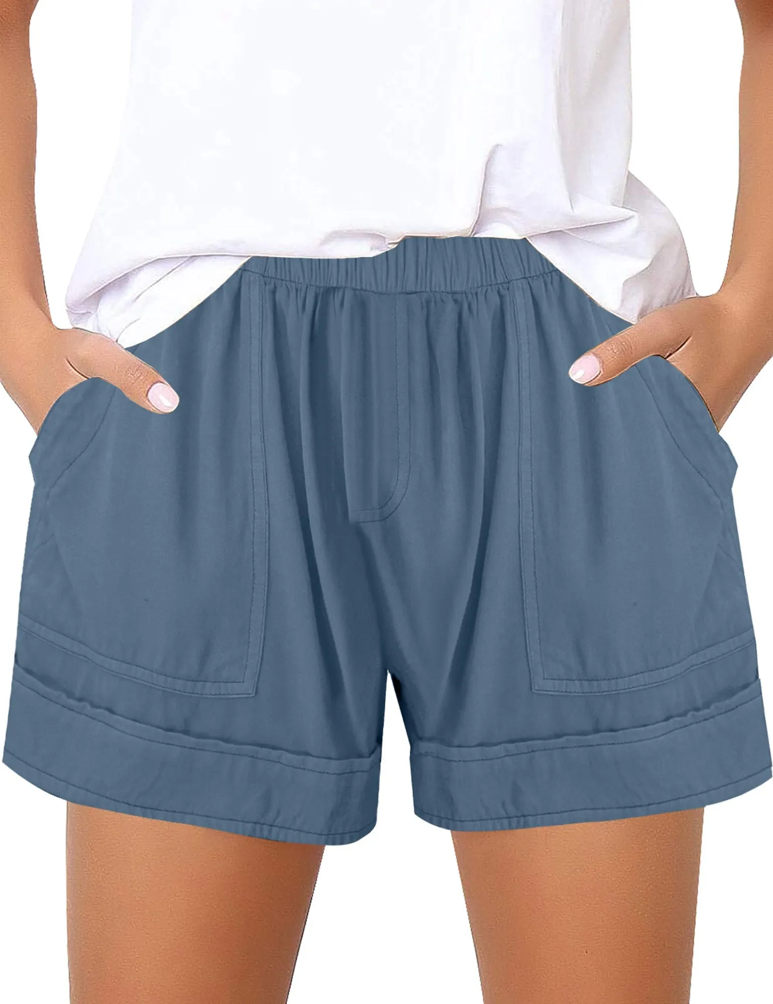 Girl's Summer Elastic Waist Casual Pocket Solid Shorts 6-13 Years