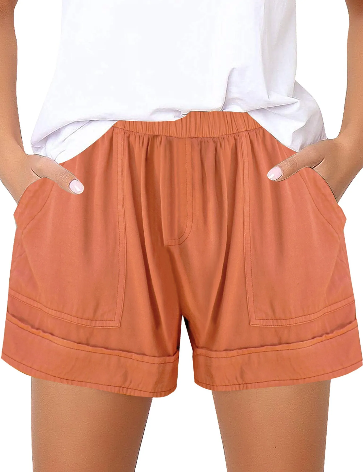 Girl's Summer Elastic Waist Casual Pocket Solid Shorts 6-13 Years