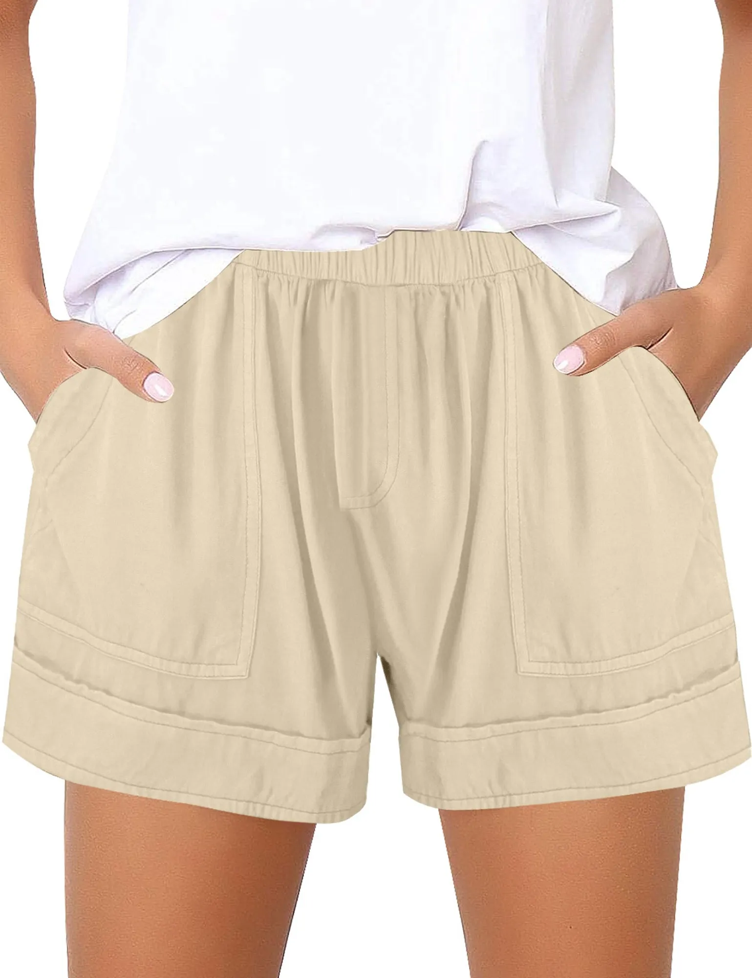 Girl's Summer Elastic Waist Casual Pocket Solid Shorts 6-13 Years