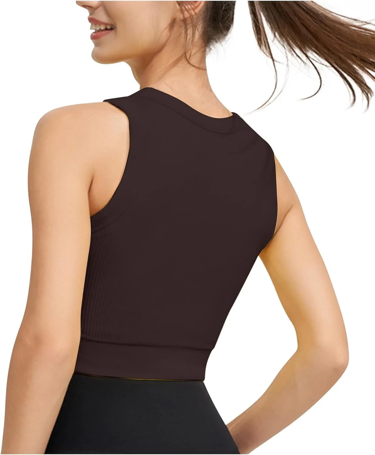 HGps8w Women's Bulit-in-Bra Tank Tops Ribbed Sexy Sleeveless Fitted Casual Basic Stretchy Cropped Workout Shirts