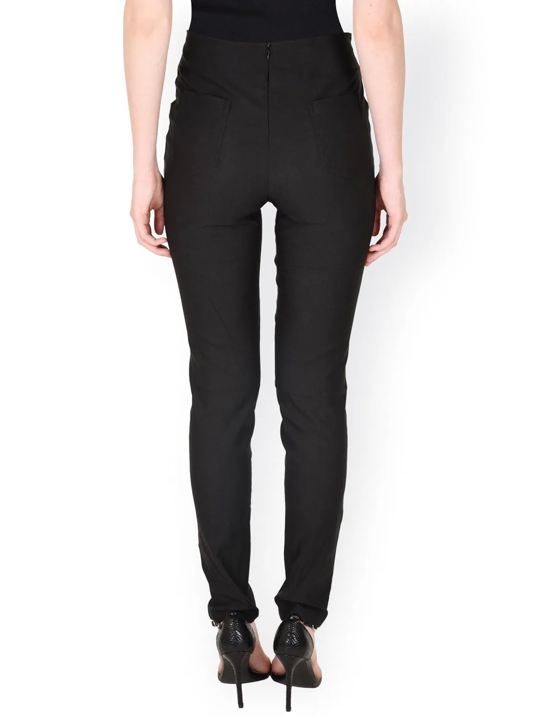 High Waisted Black Button Jeggings