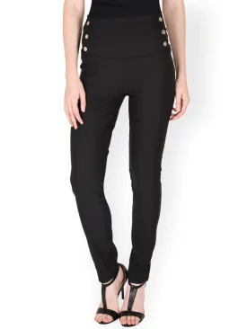 High Waisted Black Button Jeggings
