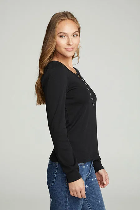 Hook and Eye Puff Sleeve Henley