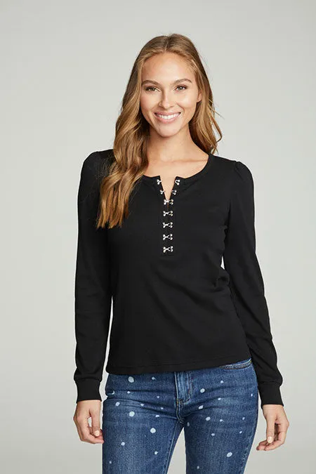 Hook and Eye Puff Sleeve Henley