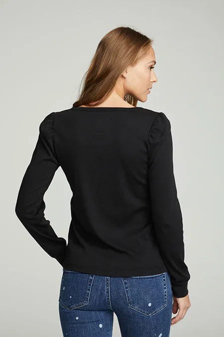 Hook and Eye Puff Sleeve Henley