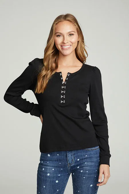 Hook and Eye Puff Sleeve Henley