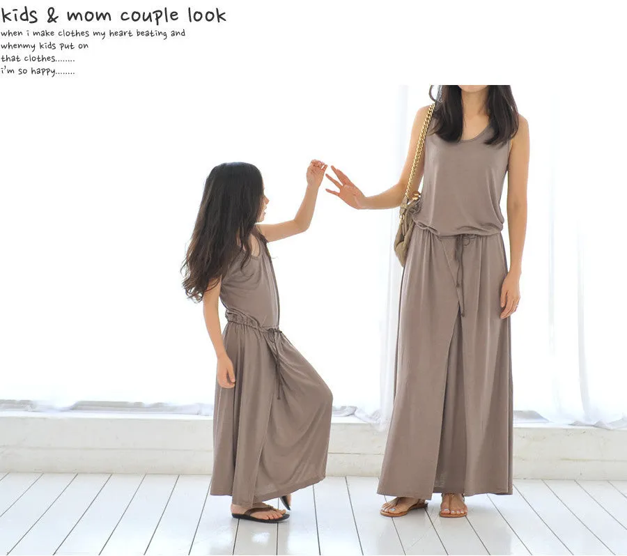 Hot sale mother and daughter family matching outfit summer fashion long girls Modal maxi elegant dress child clothes teenager