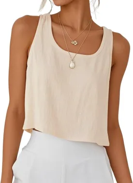 IDEALSANXUN Womens Linen Crop Tank Tops Spring Summer Sleeveless Tops