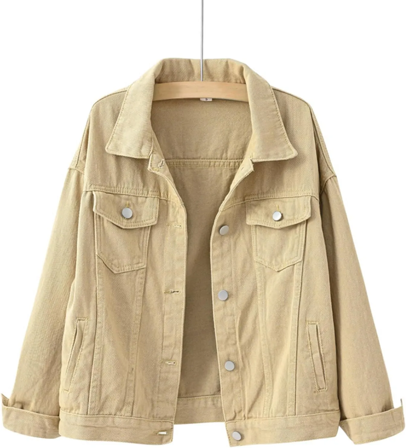 Jean Jacket Women 3/4 Sleeve Colored Cropped Denim Jacket Trendy Light Wash Short Jean Jacket Trucker Coat