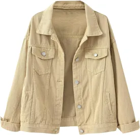 Jean Jacket Women 3/4 Sleeve Colored Cropped Denim Jacket Trendy Light Wash Short Jean Jacket Trucker Coat