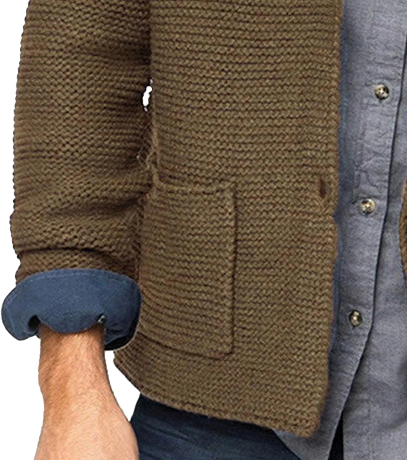 JEShifangjiusu Mens Casual Shawl Collar Cardigan Sweater Knitted Overcoat Slim Fit Cable Knit Button Up Sweaters With Pockets