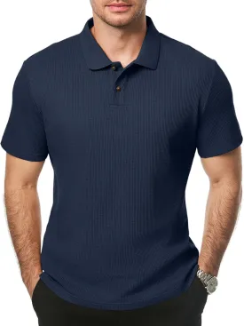 JMIERR Men's Waffle Polo Shirts Summer Casual Short Sleeve T-Shirt Button Up Solid Color Henley Shirts