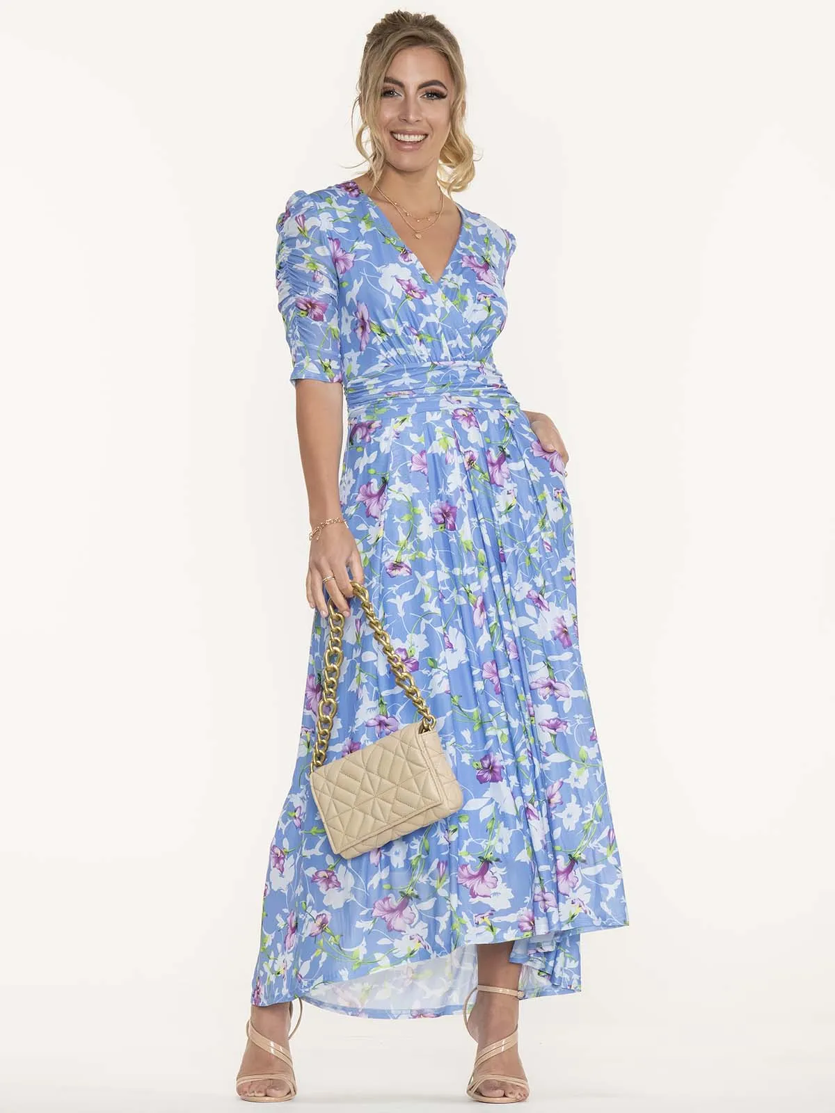 Jolie Moi Ressie Dip Hem Maxi Dress, Blue Floral